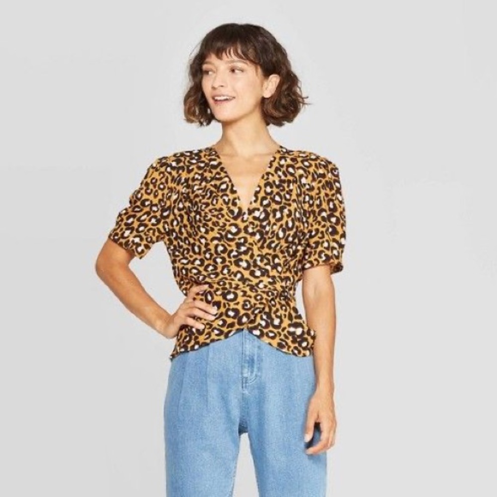 Leopard wrap blouse